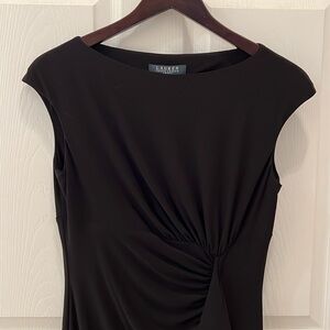 Women’s Ralph Lauren Black Sleeveless Sz 6 Twist Front rouged Stretch Sheath drs